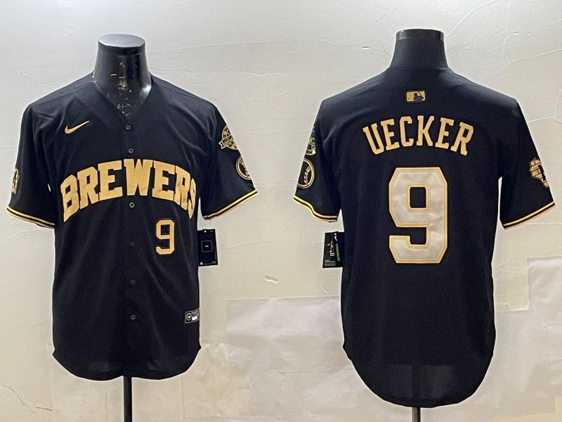 Men Milwaukee Brewers #9 Uecker Black Gold Game 2025 Nike MLB Jersey style 5